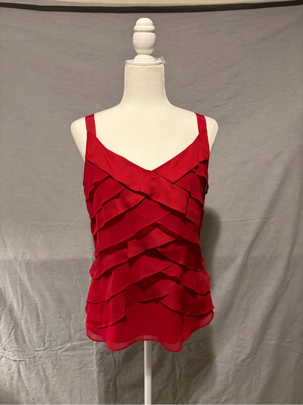 White House Black Market Red Layered Ruffle Cami